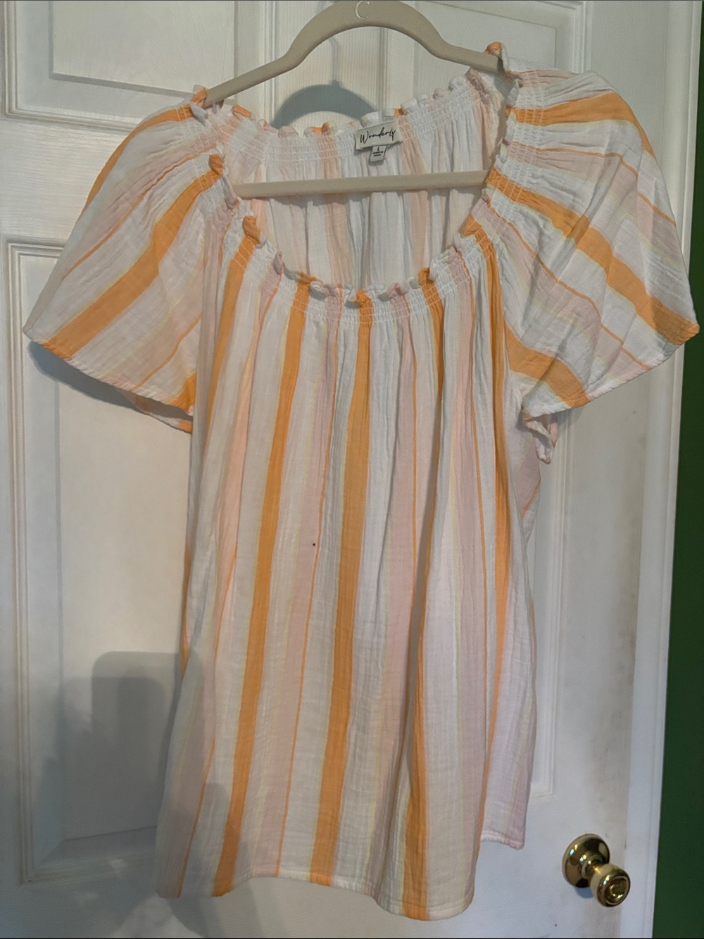 Wonderly White and Yellow Striped Off-Shoulder Tunic